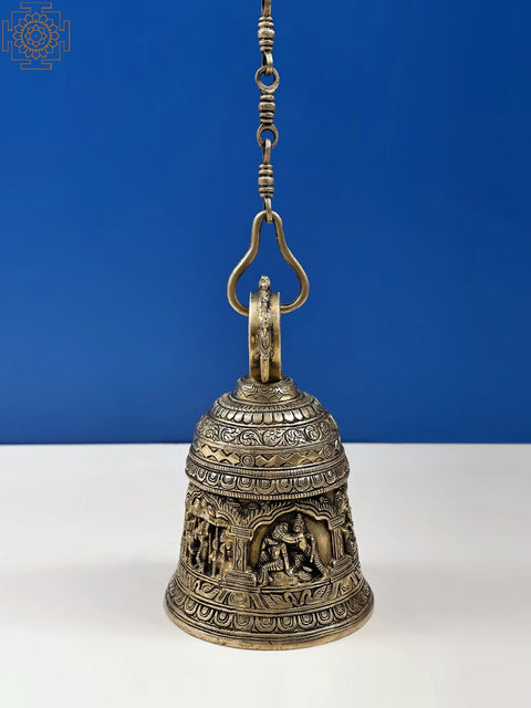7" Shri Krishna Lila Temple Hanging Bell in Brass | Handmade | Made in India