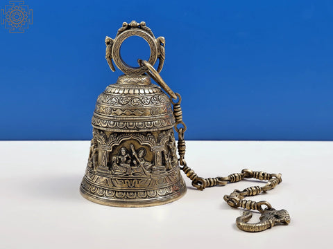 7" Shri Krishna Lila Temple Hanging Bell in Brass | Handmade | Made in India
