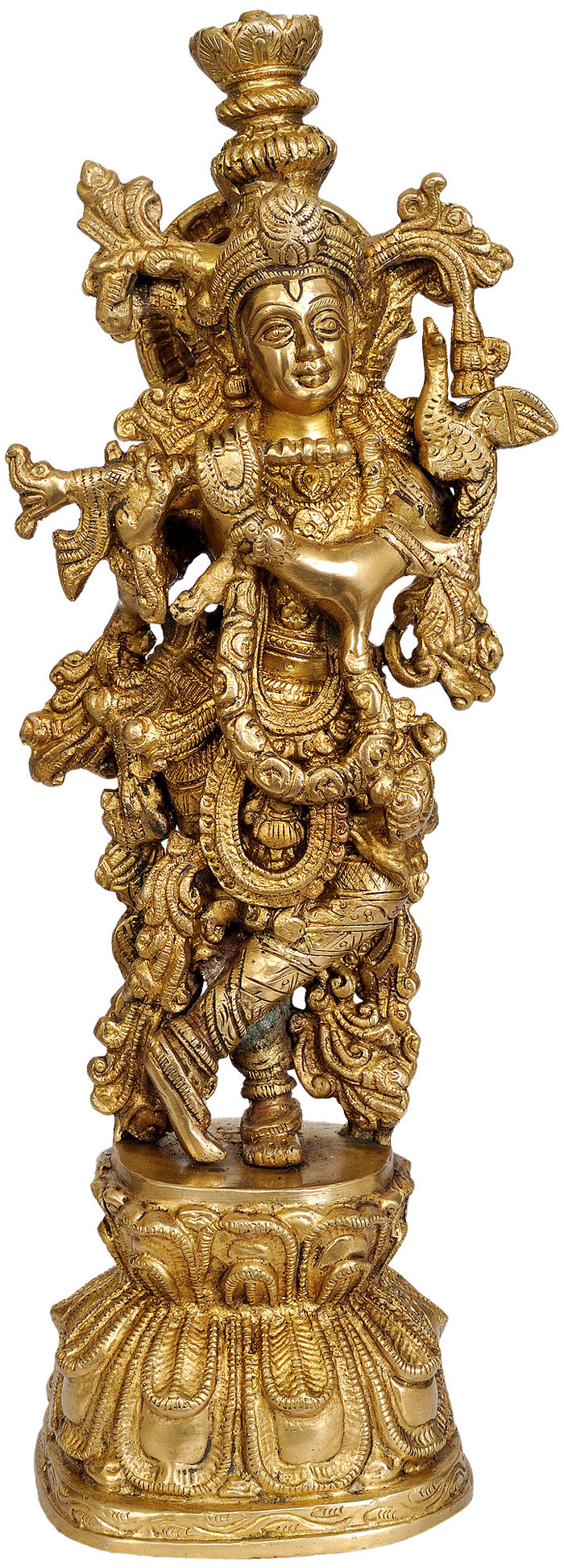13" Sri Krishna Playing Flute Brass Statue Handmade