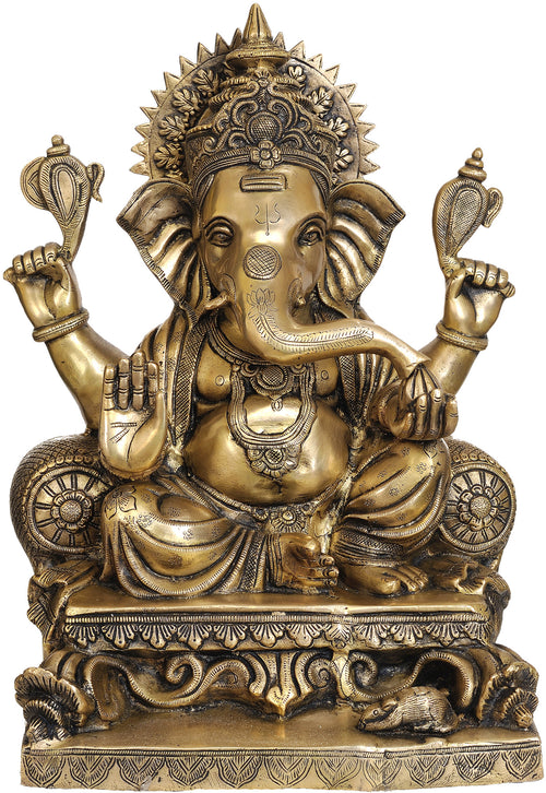 18" Handmade Brass Lord Ganesha Granting Abhaya Statue