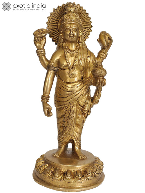 8" Dhanvantari Handmade Brass Statue for Pooja