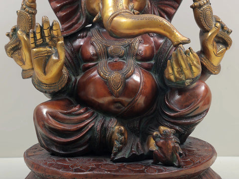 20" Large Size Ganesha with Turban and Trident Mark on Forehead In Brass | Handmade | Made In India