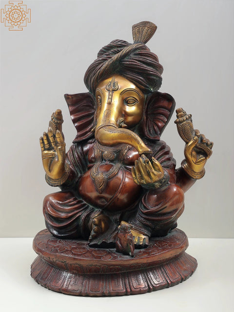 20" Large Size Ganesha with Turban and Trident Mark on Forehead In Brass | Handmade | Made In India