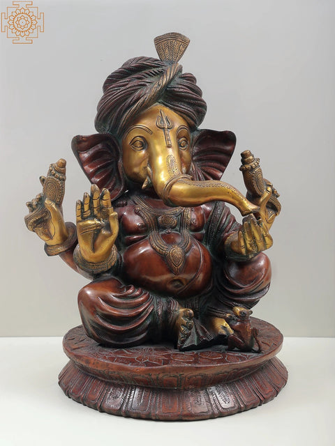 20" Large Size Ganesha with Turban and Trident Mark on Forehead In Brass | Handmade | Made In India
