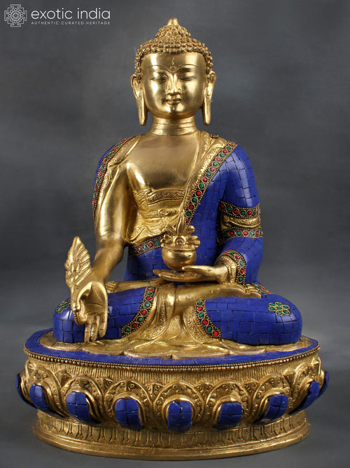 14" Brass Medicine Buddha Tibetan Deity Handmade Statue