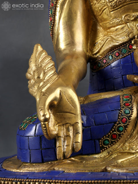 14" Tibetan Buddhist Deity-  Lapis Buddha of Healing (Medicine Buddha) In Brass | Handmade | Made In India