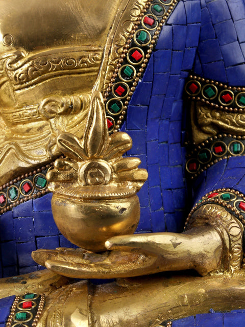 14" Tibetan Buddhist Deity-  Lapis Buddha of Healing (Medicine Buddha) In Brass | Handmade | Made In India