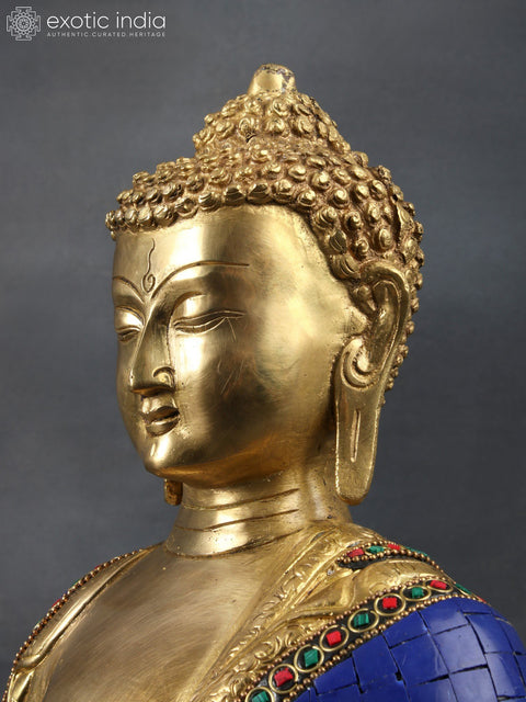 14" Tibetan Buddhist Deity-  Lapis Buddha of Healing (Medicine Buddha) In Brass | Handmade | Made In India