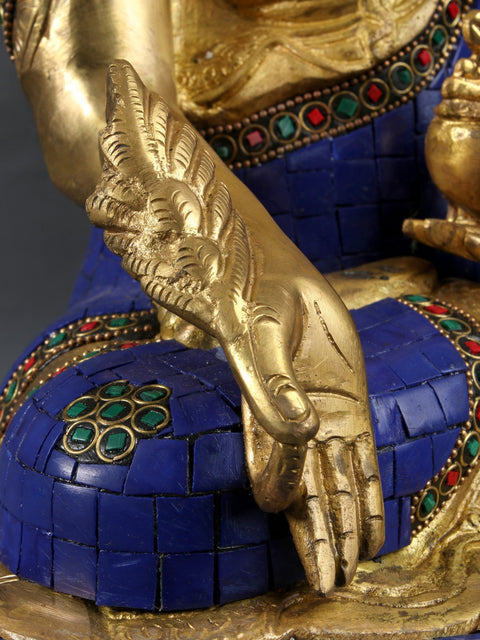 14" Tibetan Buddhist Deity-  Lapis Buddha of Healing (Medicine Buddha) In Brass | Handmade | Made In India