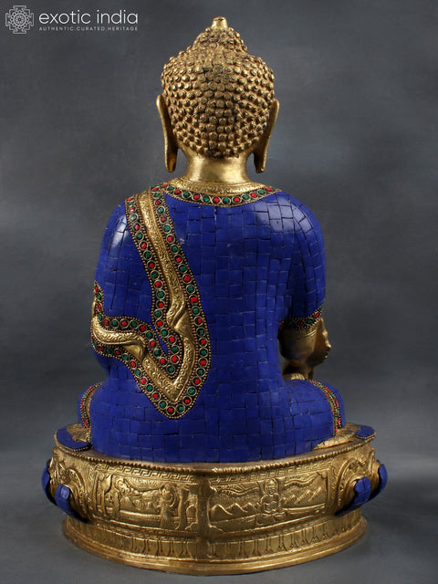 14" Tibetan Buddhist Deity-  Lapis Buddha of Healing (Medicine Buddha) In Brass | Handmade | Made In India
