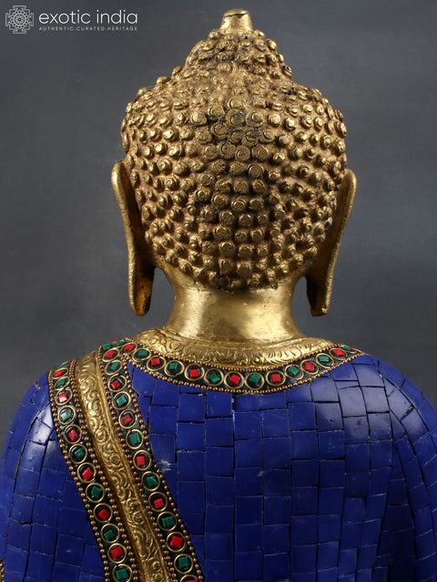 14" Tibetan Buddhist Deity-  Lapis Buddha of Healing (Medicine Buddha) In Brass | Handmade | Made In India