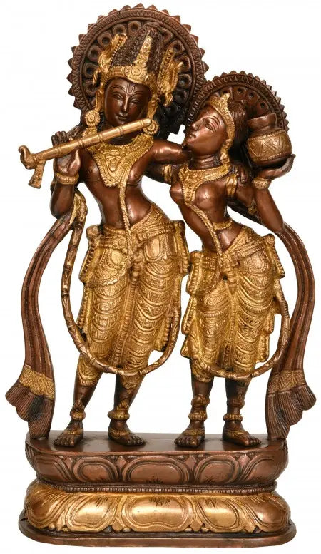12" Radha Krishna Handmade Brass Statue for Home Decor