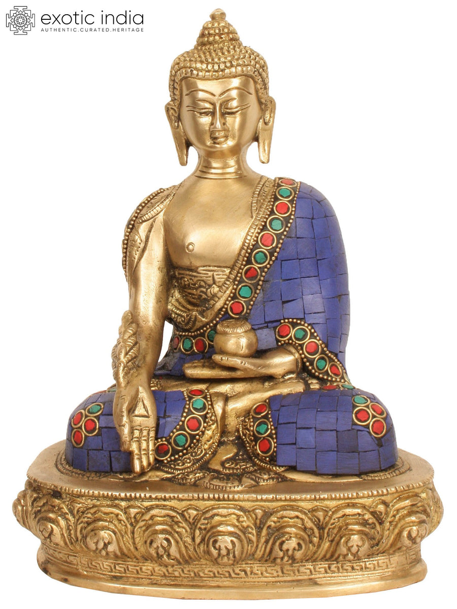Brass Lapis Buddha Healing Statue for Pooja