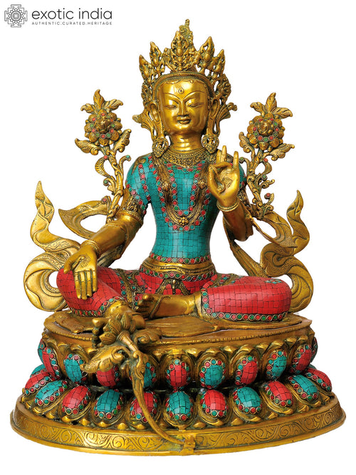 24" Green Tara Tibetan Buddhist Deity Brass Statue Handmade