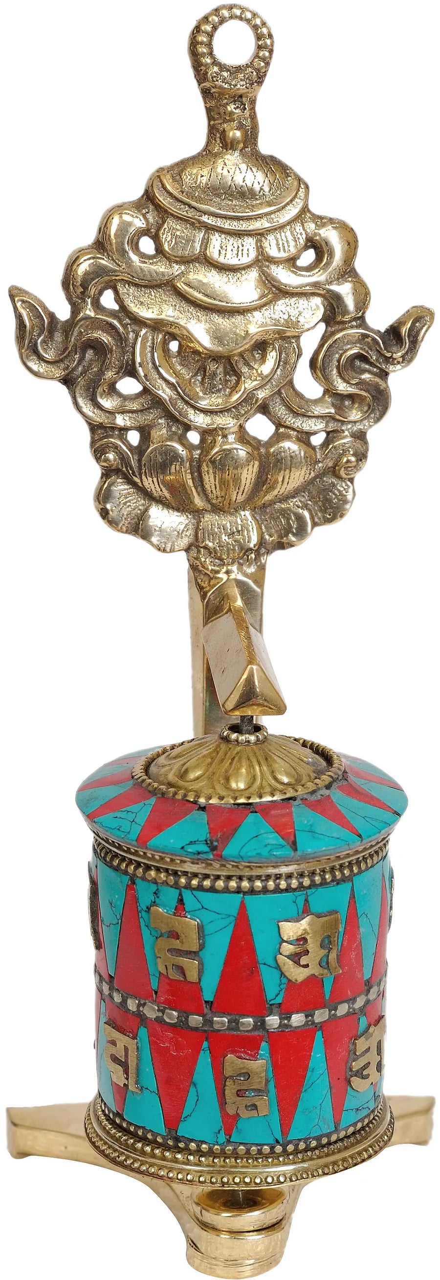 Tibetan Buddhist Prayer Wheel Victory Banner Brass Statue Handmade