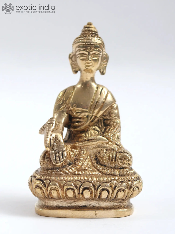 3" Small Tibetan Buddhist Deity Medicine Buddha Statue in Brass
