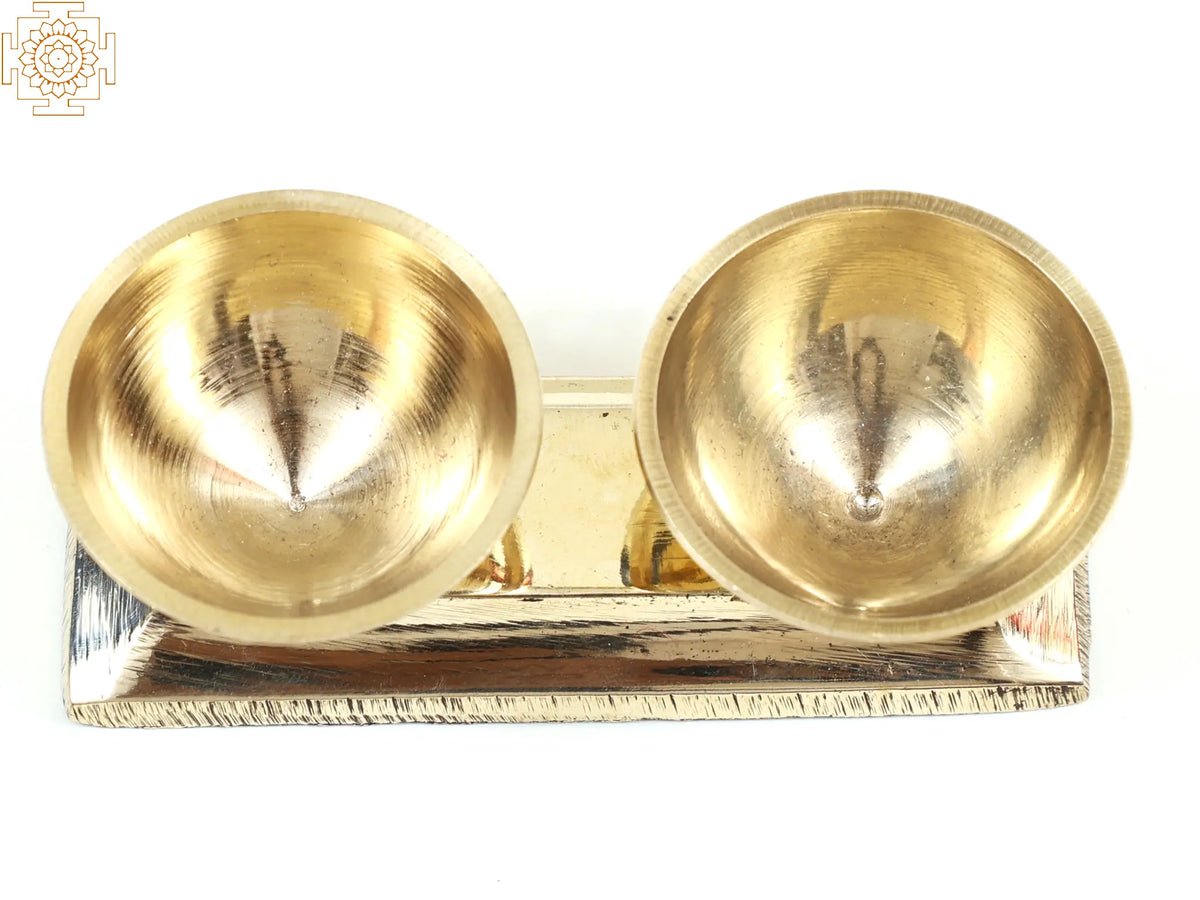 3" Brass Vibuthi and Kumkum Stand Set | Handmade