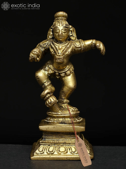 3" Small Dancing Baby Krishna Brass Idol Handmade