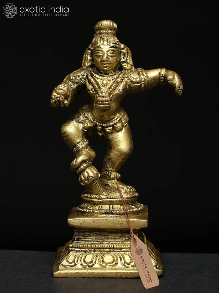 3" Small Dancing Baby Krishna Idol in Brass | Handmade | Made in India