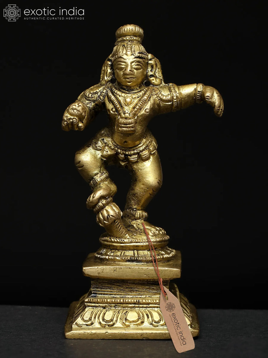 3" Small Dancing Baby Krishna Brass Idol Handmade