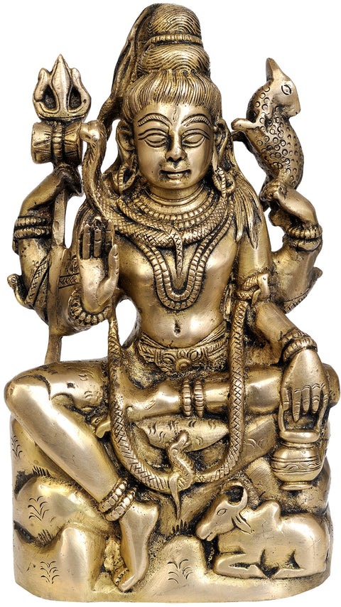 8" Lord Shiva Seated on Mountain In Brass | Handmade | Made In India