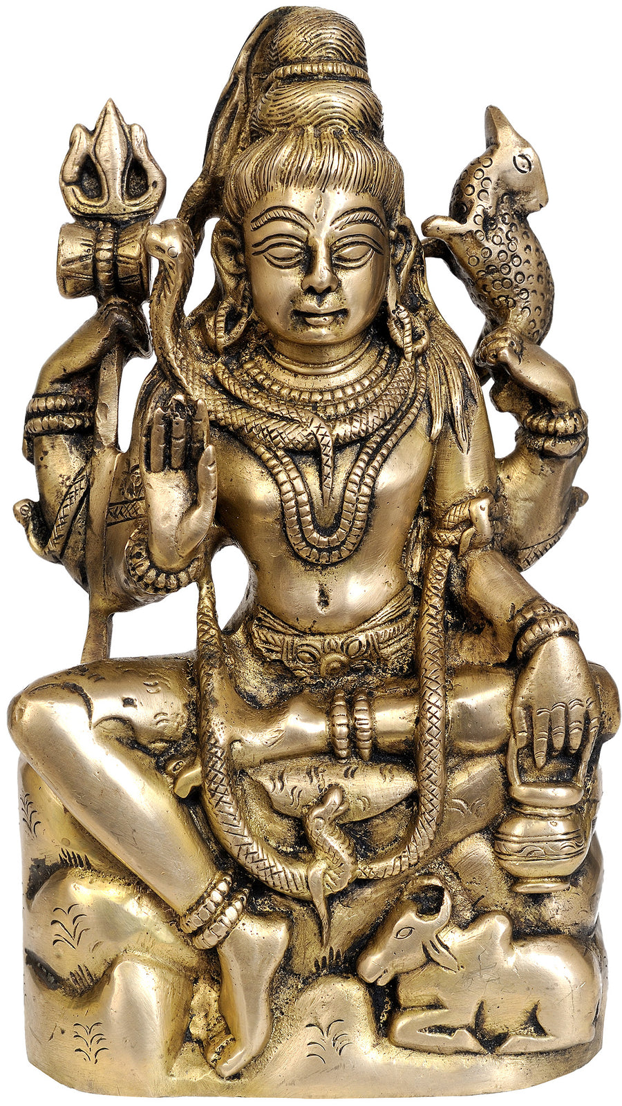 8" Lord Shiva Seated Brass Statue Handmade