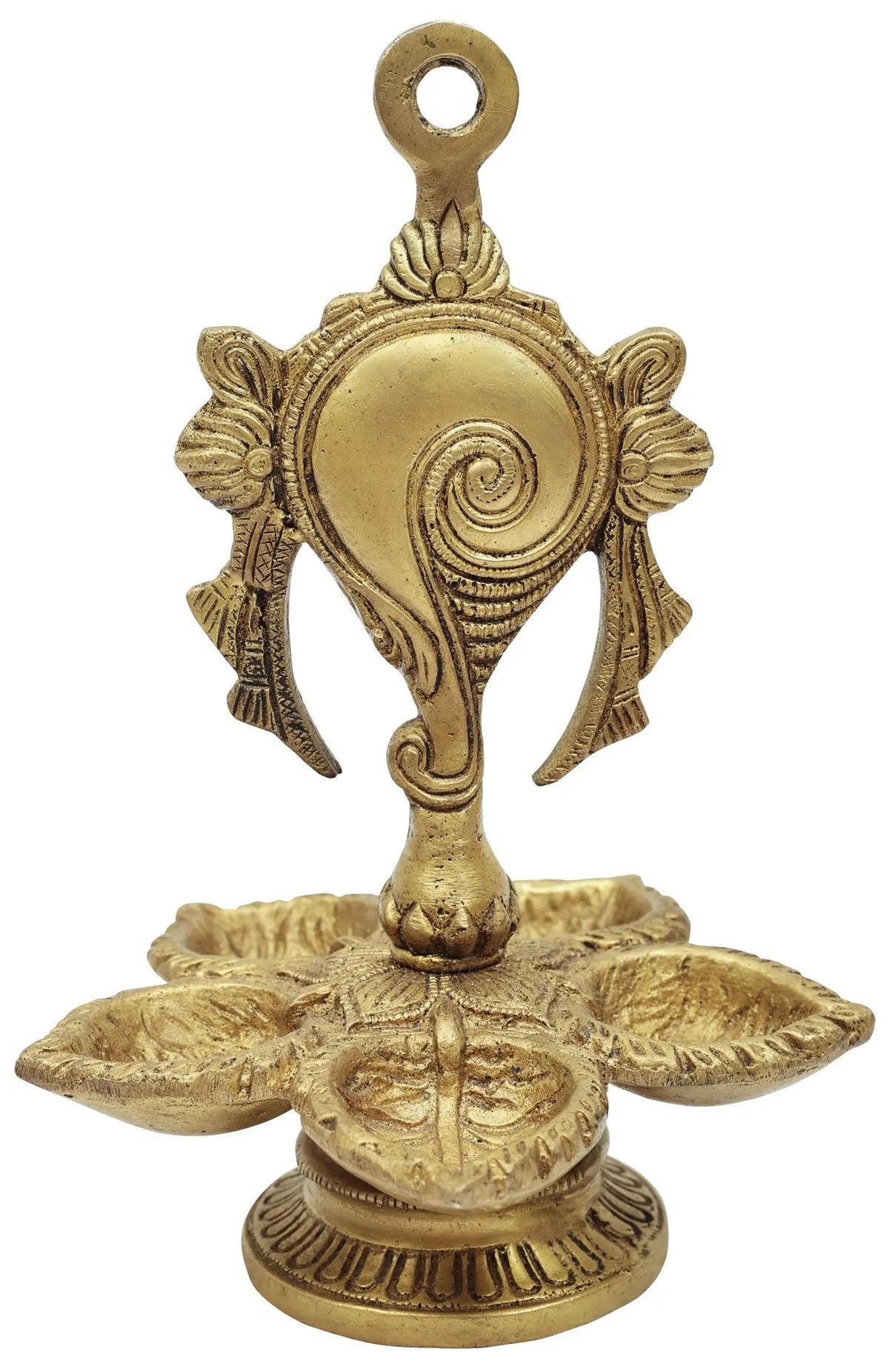 7" Vaishnava Conch Lamp in Brass | Handmade | Made in India
