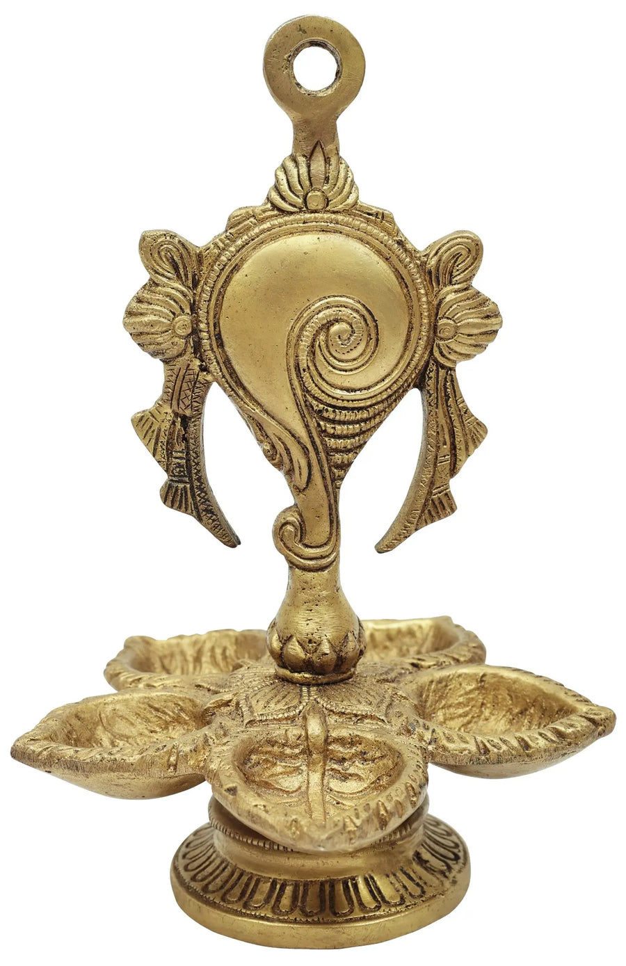 7" Brass Vaishnava Conch Lamp Handmade Statue