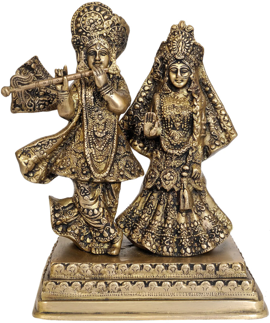 10" Radha Krishna Brass Statue Handmade Home Decor