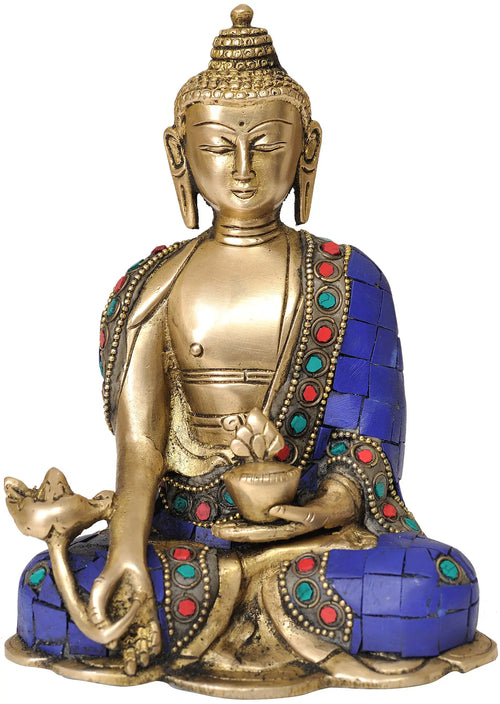 6" Lapis Buddha of Healing Handmade Brass Statue
