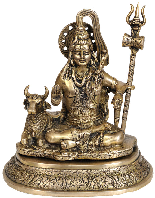 8" Lord Shiva with Nandi Brass Statue Handmade