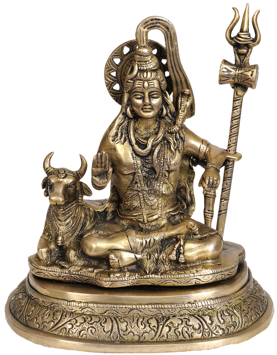 8" Lord Shiva with Nandi Brass Statue Handmade