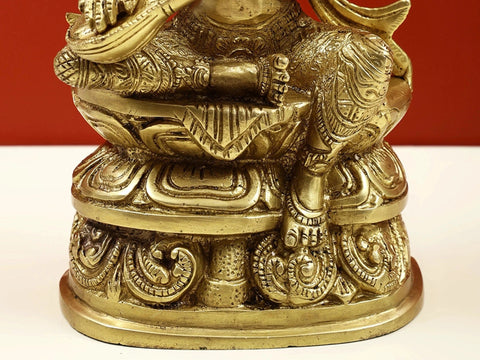 8" Devi Saraswati Idol | Hindu Goddess Brass Statue