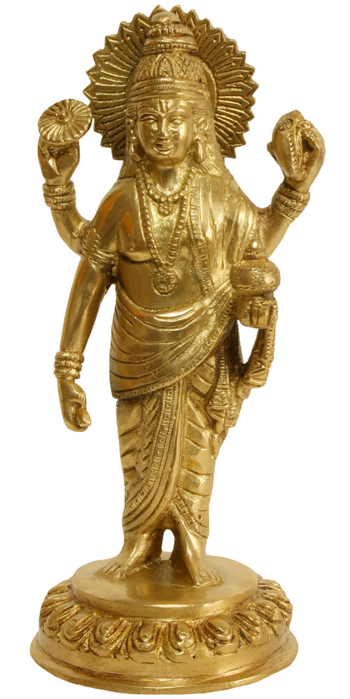 7" Dhanvantari Brass Statue Handmade for Pooja