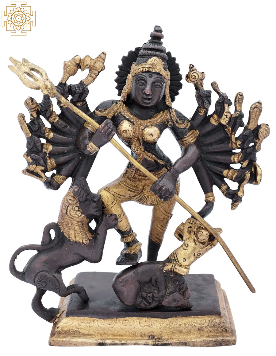 6" Goddess Durga Handmade Brass Idol for Pooja