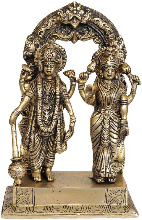 9" Vishnu and Lakshmi In Brass | Handmade | Made In India