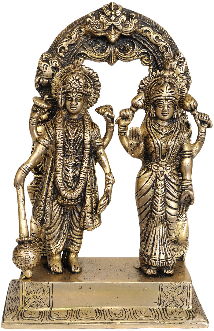 9" Handmade Vishnu and Lakshmi Brass Statue