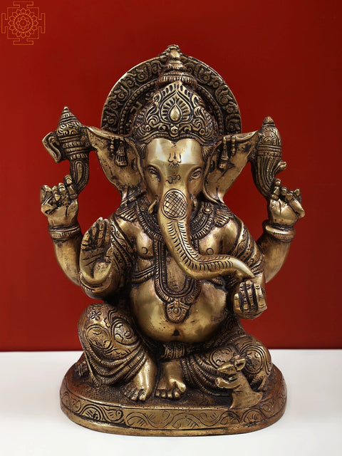 8" Lord Ganesha Brass Sculpture | Handmade Statues | Made in India