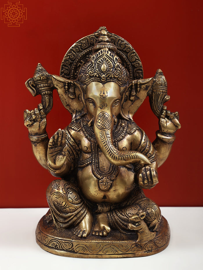 8" Handmade Lord Ganesha Brass Sculpture for Home Pooja