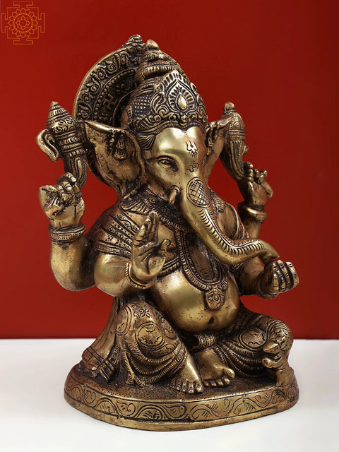 8" Lord Ganesha Brass Sculpture | Handmade Statues | Made in India