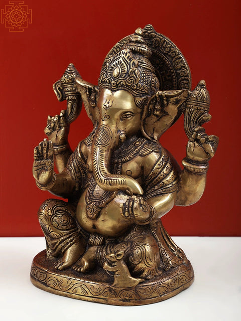 8" Lord Ganesha Brass Sculpture | Handmade Statues | Made in India