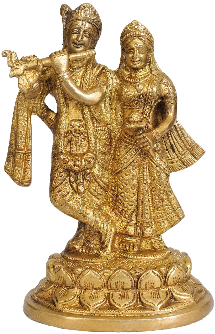 7" Radha Krishna Handmade Brass Statue for Home Decor