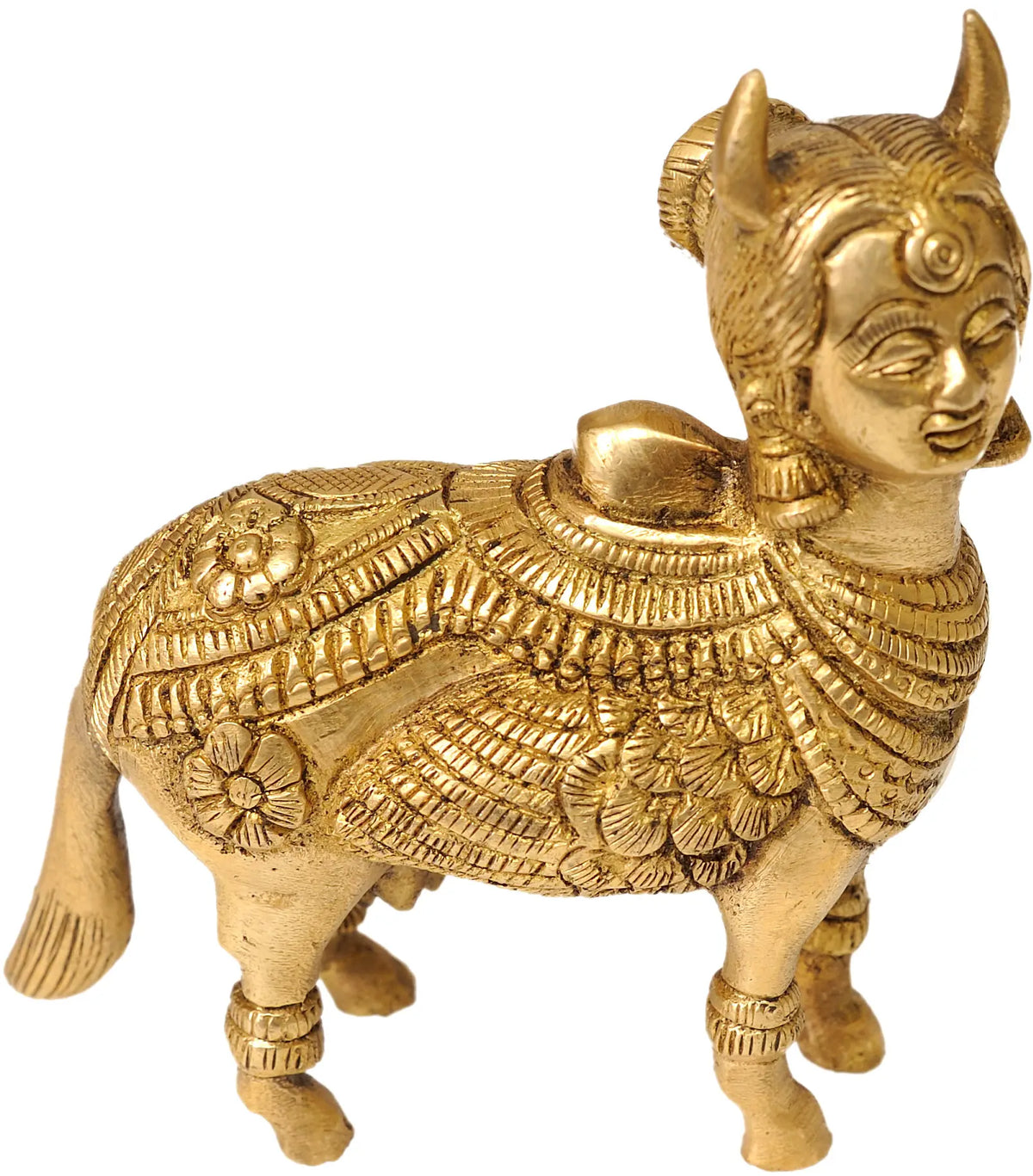 4" Kamadhenu Idol | Divine Cow Statue in Brass | Handmade | Made in India