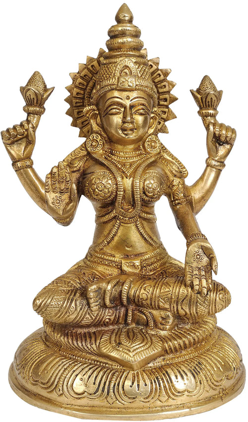7" Goddess Lakshmi Handmade Brass Statue for Pooja