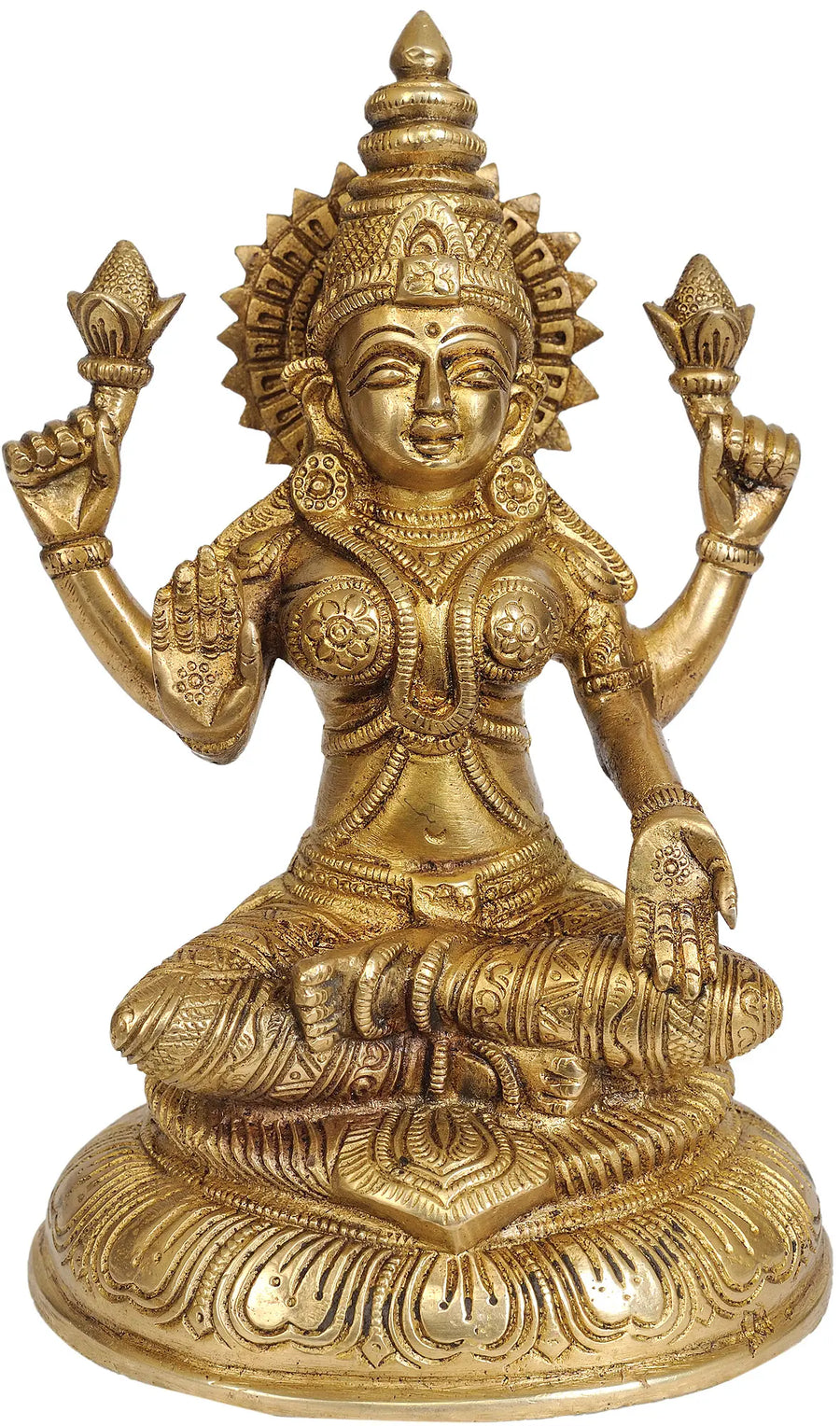 7" Goddess Lakshmi Handmade Brass Statue for Pooja