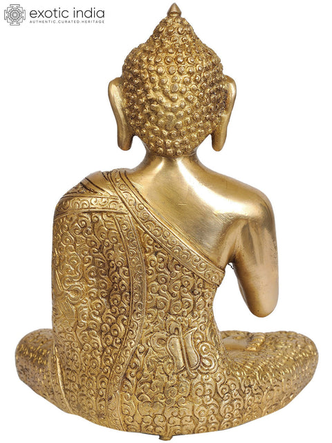 8" Lord Buddha in Vitarka Mudra (Robes Decorated with Scrolls) In Brass | Handmade | Made In India