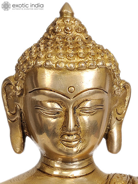 8" Lord Buddha in Vitarka Mudra (Robes Decorated with Scrolls) In Brass | Handmade | Made In India