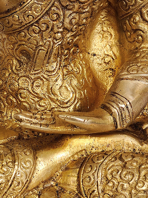 8" Lord Buddha in Vitarka Mudra (Robes Decorated with Scrolls) In Brass | Handmade | Made In India