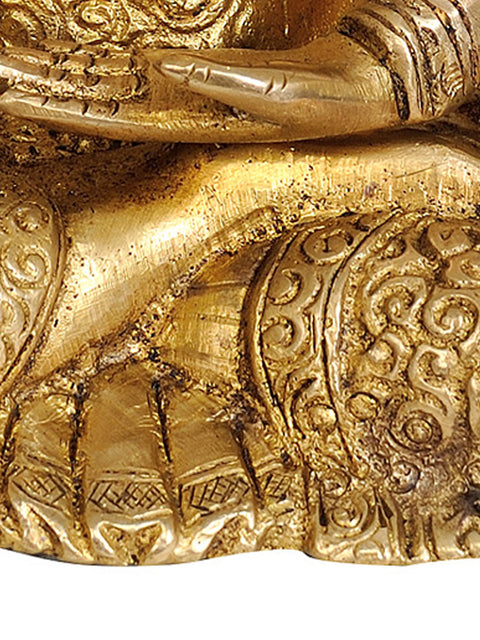 8" Lord Buddha in Vitarka Mudra (Robes Decorated with Scrolls) In Brass | Handmade | Made In India