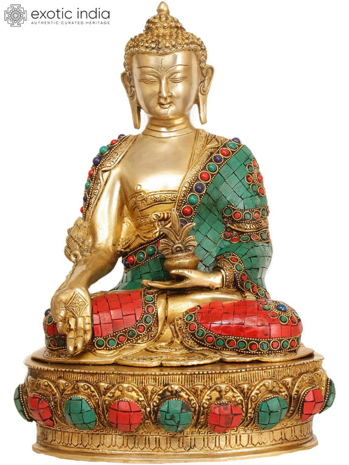 14" Medicine Buddha Brass Statue Handmade Tibetan Buddhist Idol
